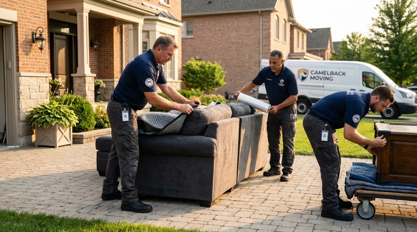 Large estate moving crew wrapping furniture in Sag Harbor, NY