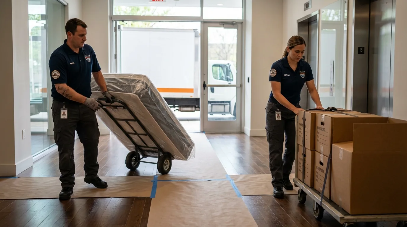 Professional apartment movers loading elevator in Sag Harbor, NY