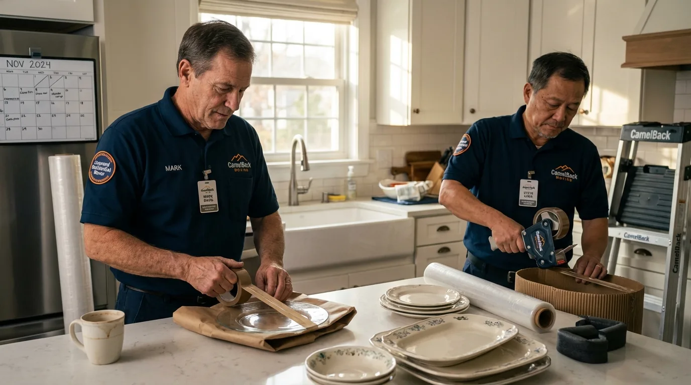 Professional crew packing kitchen dishware in Sag Harbor, NY